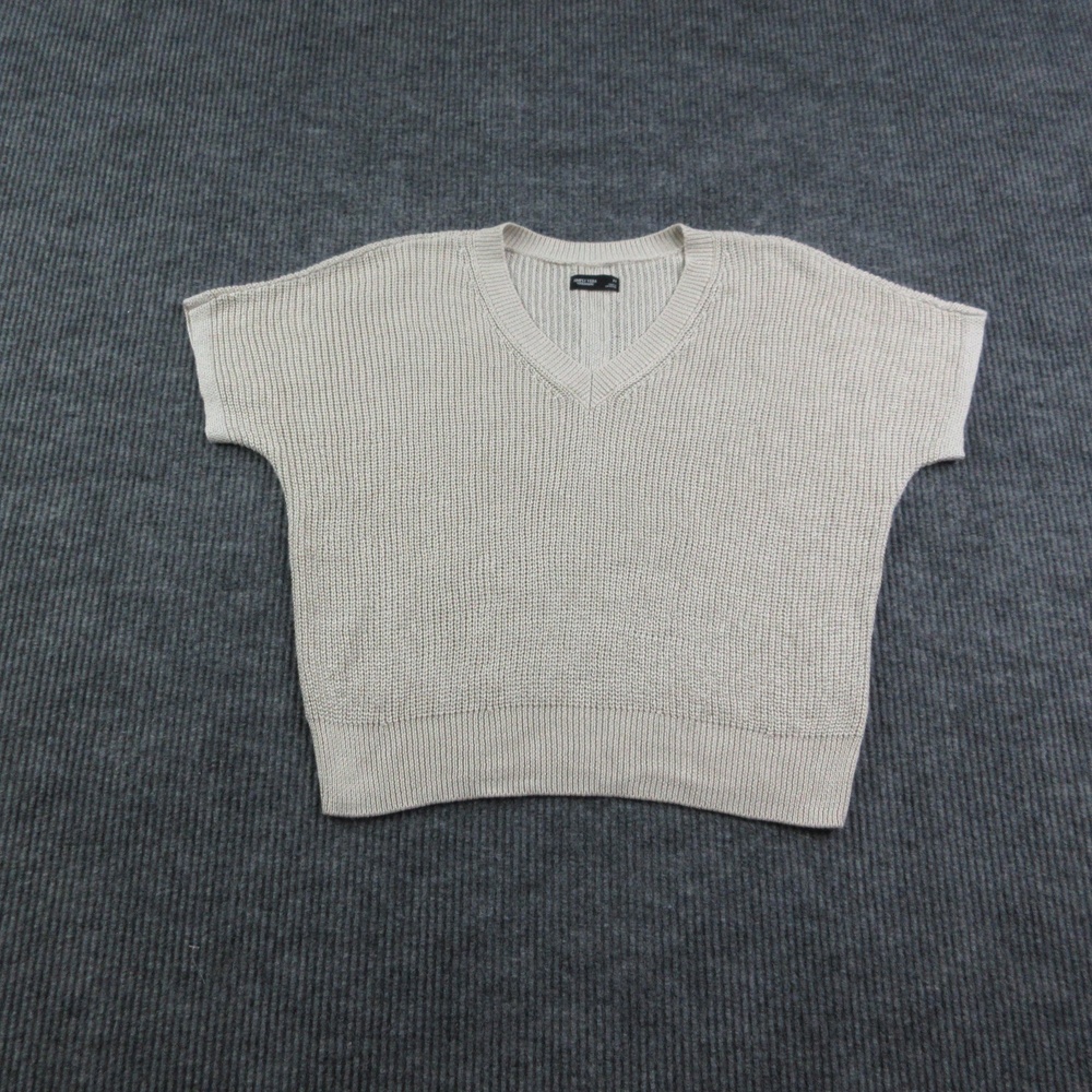 Simply Vera Vera Wang Sweater Womens M Beige Pullover V-Neck Open-Knit Metallic